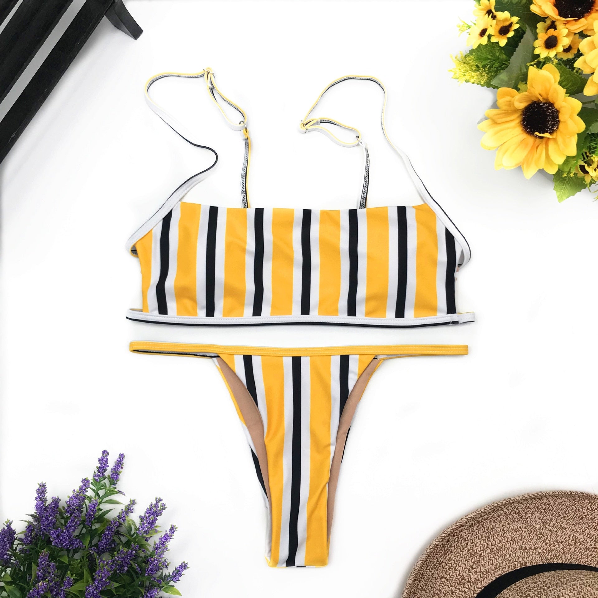 Upopby Bandeau Swimsuit Micro Thong Bikini Set Бразильский купальный костюм