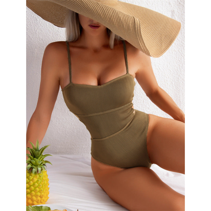 brown one piece swimsuit