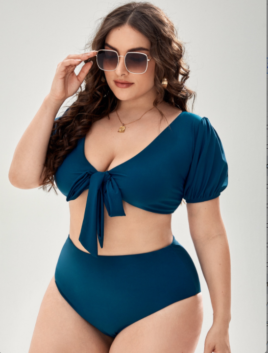 Solid Short Sleeve High Waist swimsuit show