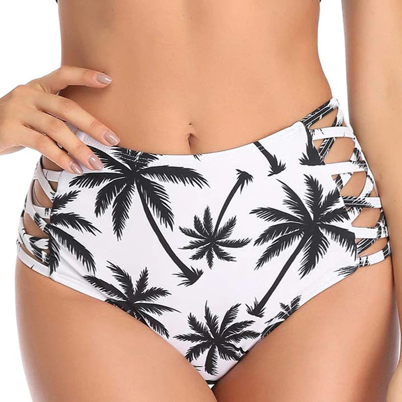 Upopby Sexy Print Hollow High Waist Bikini Bottom