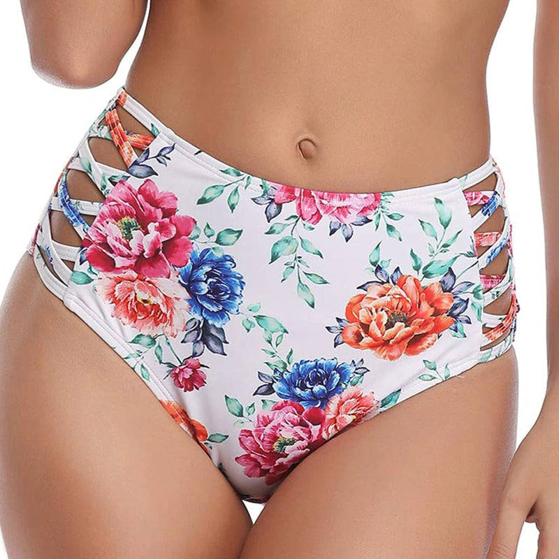 Upopby Sexy Print Hollow High Waist Bikini Bottom flower