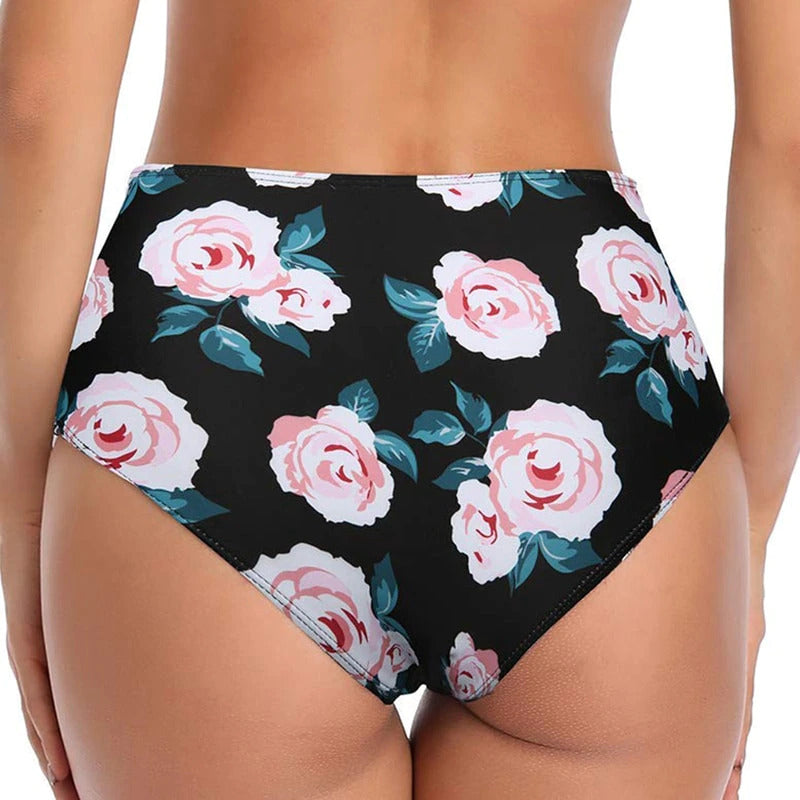 Upopby Sexy Print Hollow High Waist Bikini Bottom Black Back Details